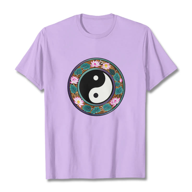 Camiseta de algodón con diseño de hojas de loto y yin yang y Buddha Stones - Ciruela - 2XL - image 19