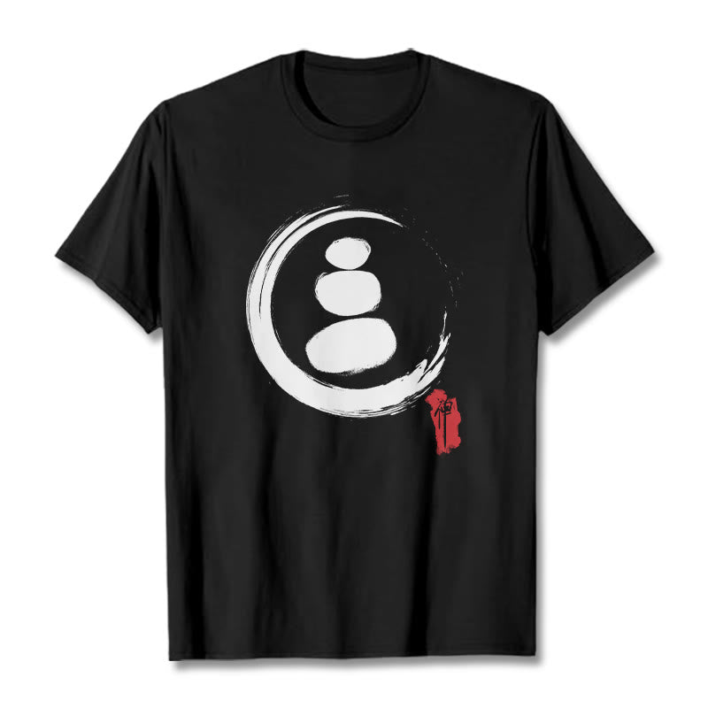 Camiseta de algodón con círculos zen y Buddha Stones - Negro - 2XL - image 1