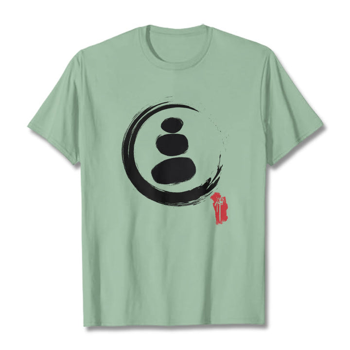 Camiseta de algodón con círculos zen y Buddha Stones - Verde pálido - 2XL - image 17
