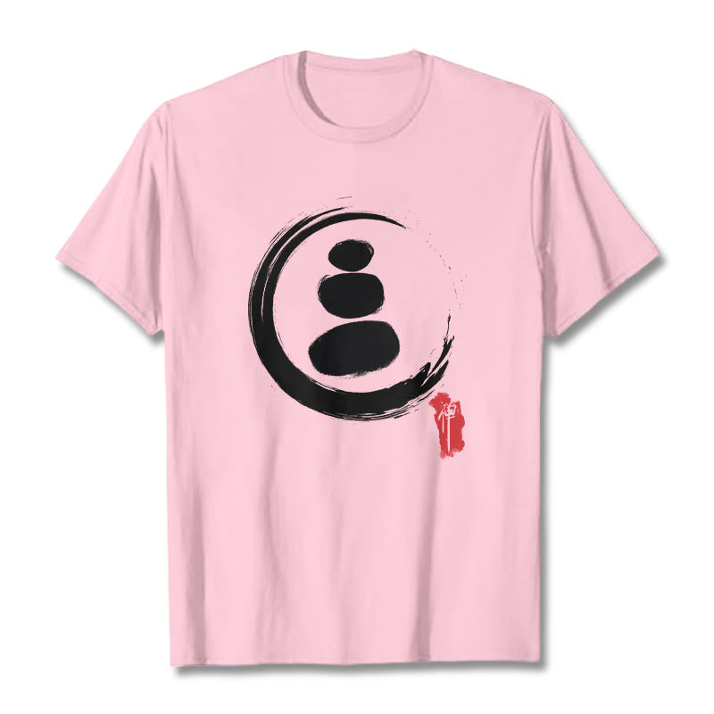 Camiseta de algodón con círculos zen y Buddha Stones - rosa claro - 2XL - image 12