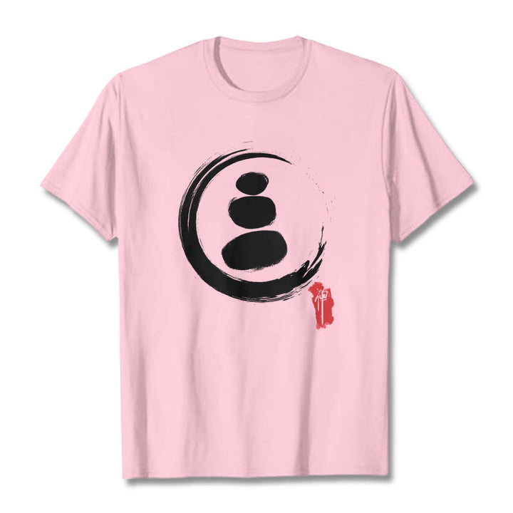 Camiseta de algodón con círculos zen y Buddha Stones - rosa claro - 2XL - image 12
