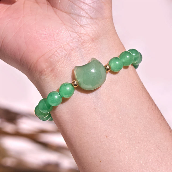 Pulsera de la suerte con cabeza de gato, amatista, aventurina verde, cuarzo rosa, fluorita y Buddha Stones