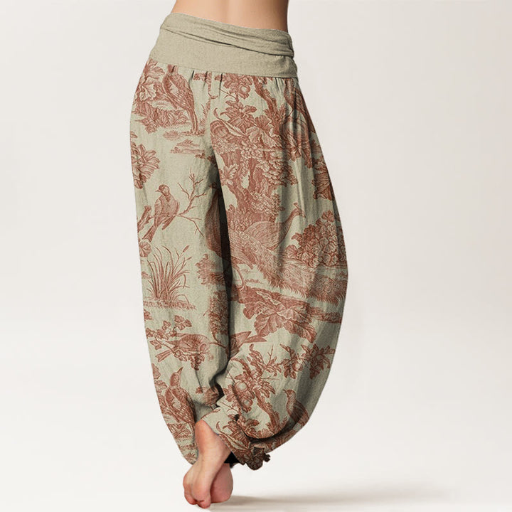 Pantalones harén con cintura elástica para mujer con estampado de ramas de árboles, pájaros y piedras de Buddha Stones - image 2