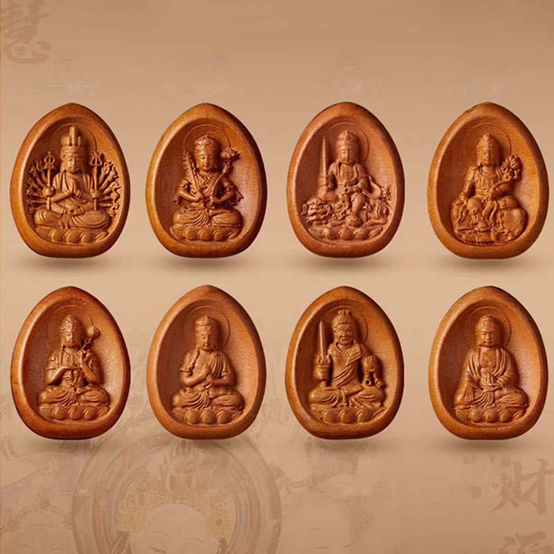 Colgantes de collar con cuerda negra con cinabrio, madera de durazno y Buddha Stones, Om Mani Padme Hum, zodiaco chino - image 2