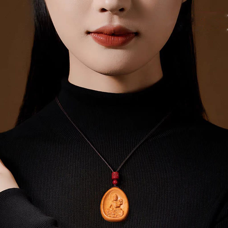 Colgantes de collar con cuerda negra con cinabrio, madera de durazno y Buddha Stones, Om Mani Padme Hum, zodiaco chino - image 4