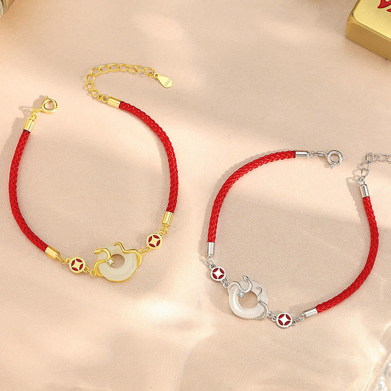 Pulsera de plata de ley 925 con hebilla de la paz, calcedonia, jade hetiano, piedras de Buddha Stones y hilo rojo del año de la serpiente