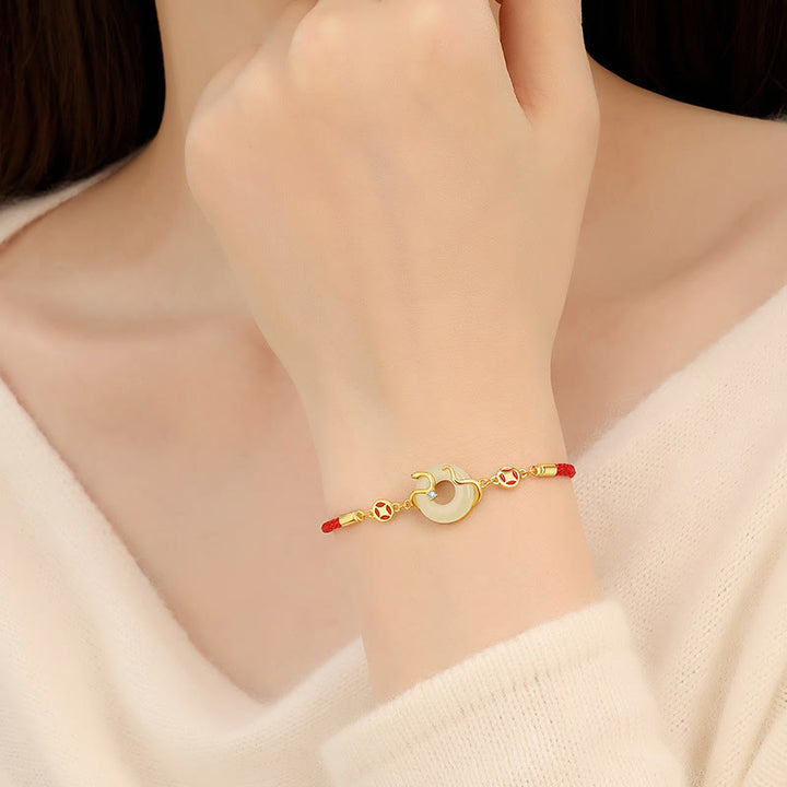 Pulsera de plata de ley 925 con hebilla de la paz, calcedonia, jade hetiano, piedras de Buddha Stones y hilo rojo del año de la serpiente