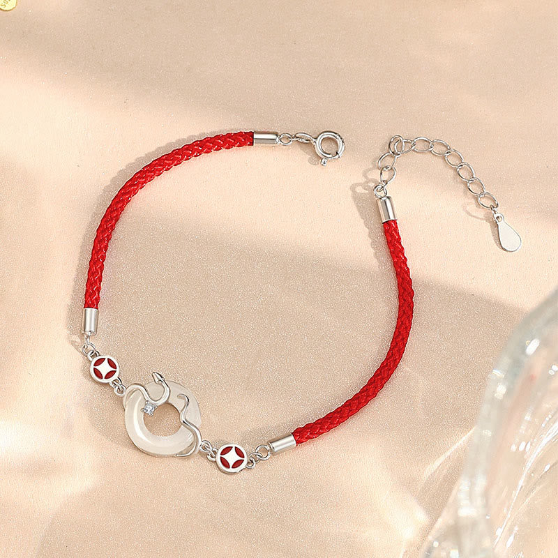 Pulsera de plata de ley 925 con hebilla de la paz, calcedonia, jade hetiano, piedras de Buddha Stones y hilo rojo del año de la serpiente