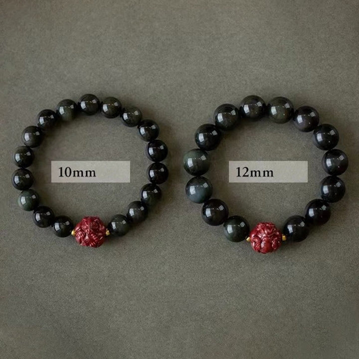 Pulsera purificadora de cinabrio y obsidiana negra natural con Buddha Stones y zodíaco chino
