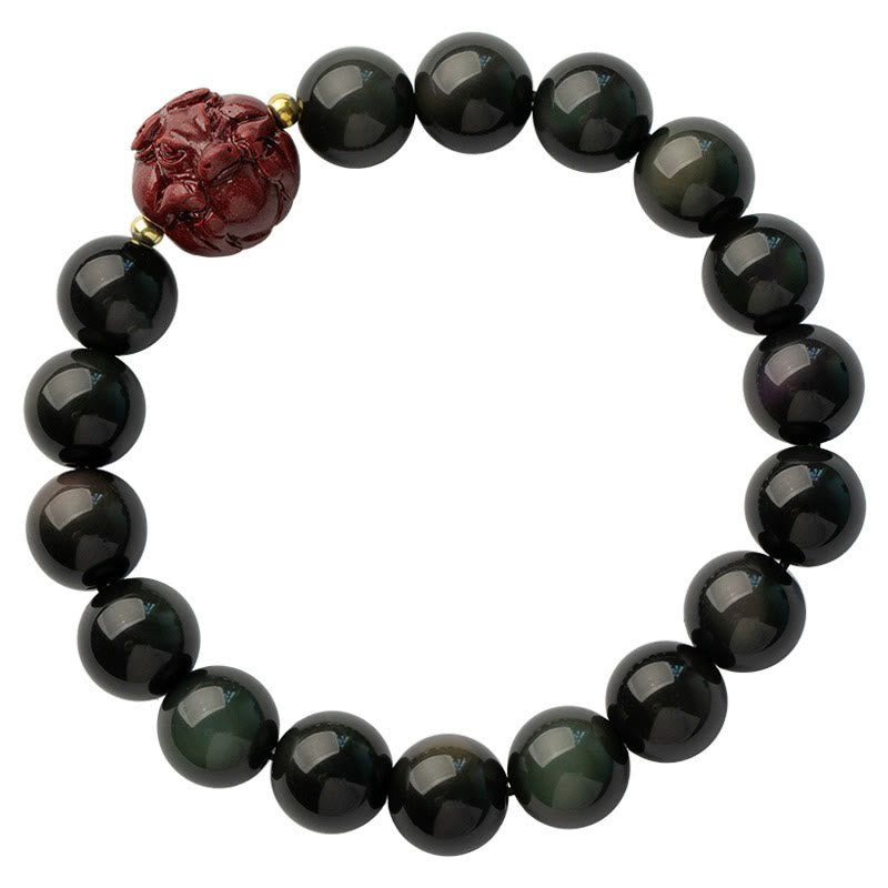 Pulsera purificadora de cinabrio y obsidiana negra natural con Buddha Stones y zodíaco chino