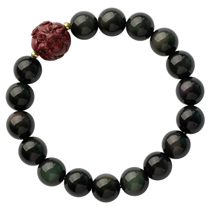 Pulsera purificadora de cinabrio y obsidiana negra natural con Buddha Stones y zodíaco chino
