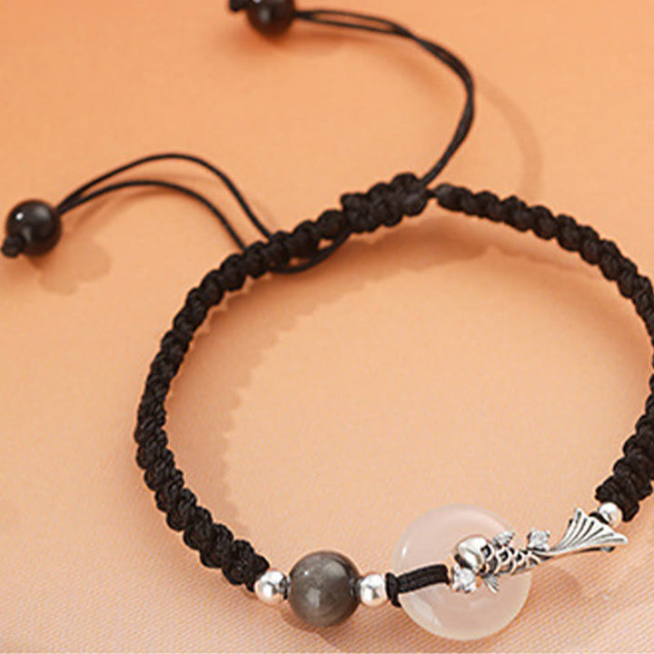 Pulsera de pareja positiva con cadena trenzada de plata de ley 925 con hebilla de paz de calcedonia hecha a mano y piedras de Buddha Stones