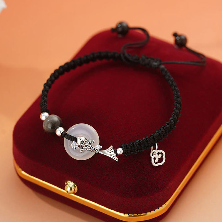 Pulsera de pareja positiva con cadena trenzada de plata de ley 925 con hebilla de paz de calcedonia hecha a mano y piedras de Buddha Stones