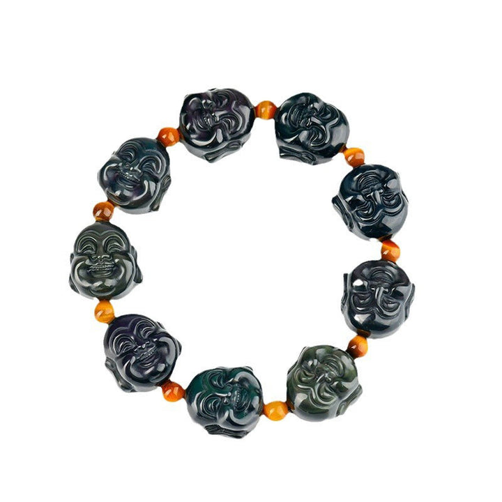 Pulsera de transformación positiva de Buda sonriente con obsidiana arcoíris y Buddha Stones