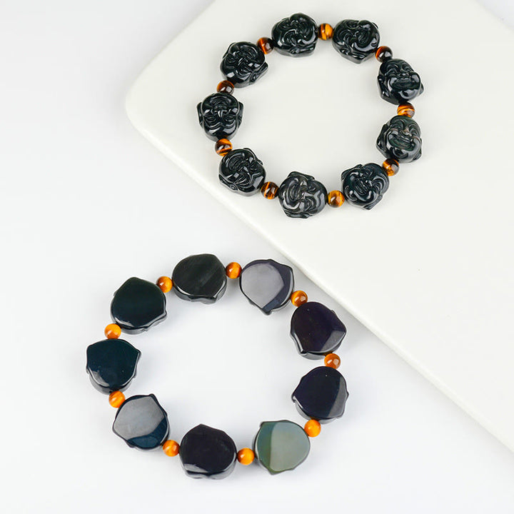 Pulsera de transformación positiva de Buda sonriente con obsidiana arcoíris y Buddha Stones