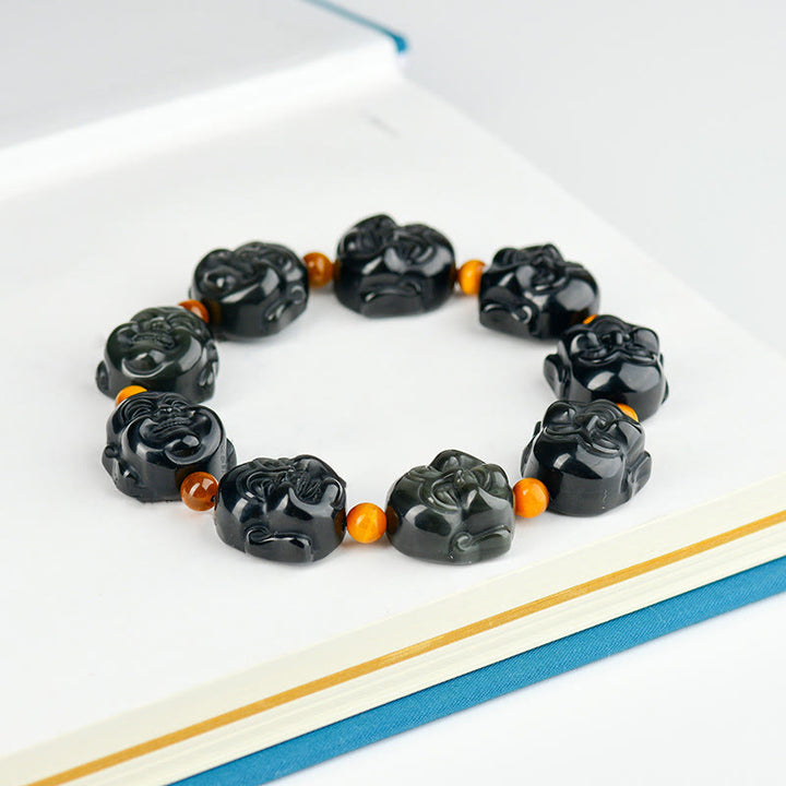 Pulsera de transformación positiva de Buda sonriente con obsidiana arcoíris y Buddha Stones
