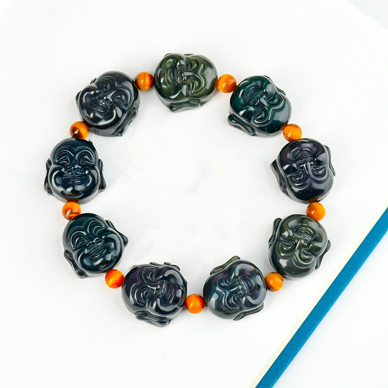Pulsera de transformación positiva de Buda sonriente con obsidiana arcoíris y Buddha Stones