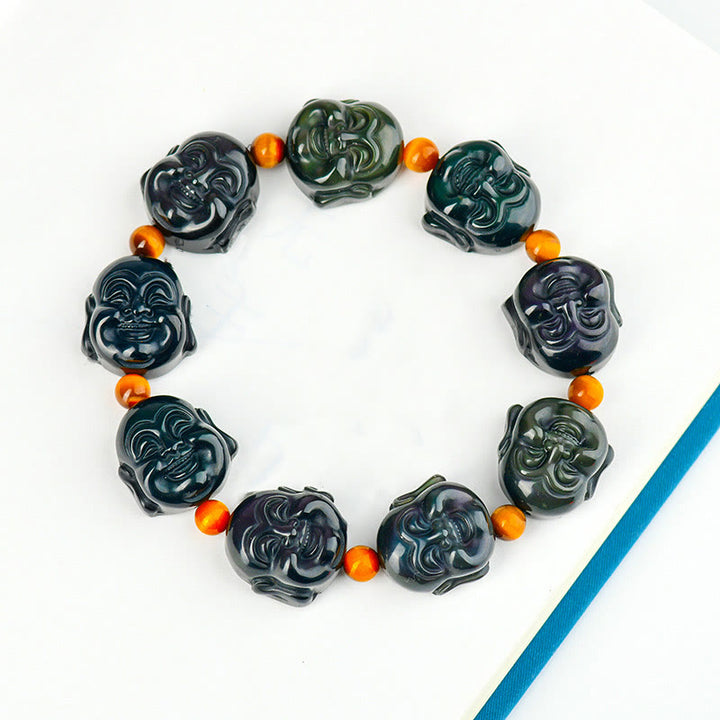 Pulsera de transformación positiva de Buda sonriente con obsidiana arcoíris y Buddha Stones