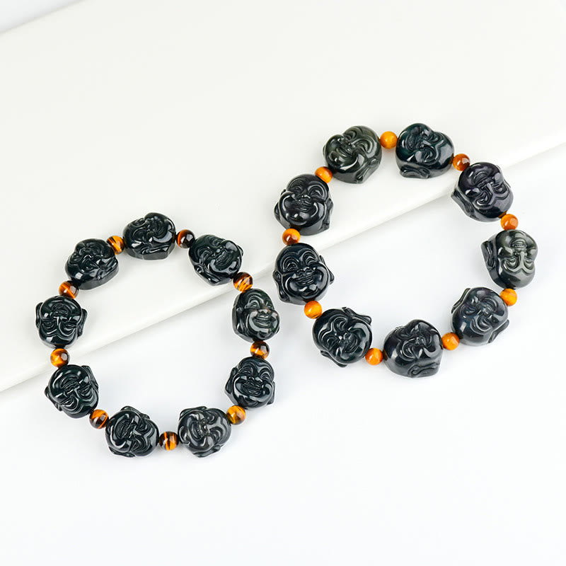Pulsera de transformación positiva de Buda sonriente con obsidiana arcoíris y Buddha Stones