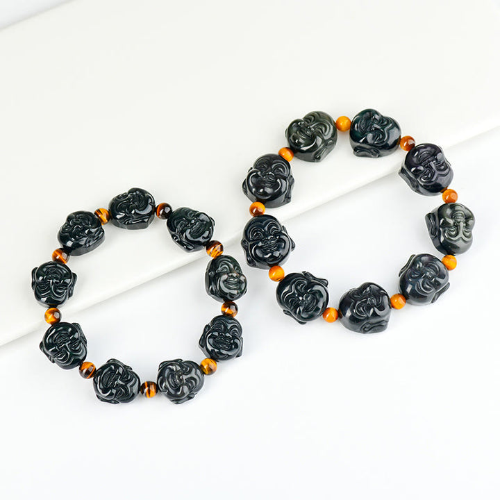 Pulsera de transformación positiva de Buda sonriente con obsidiana arcoíris y Buddha Stones