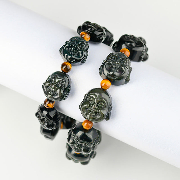 Pulsera de transformación positiva de Buda sonriente con obsidiana arcoíris y Buddha Stones