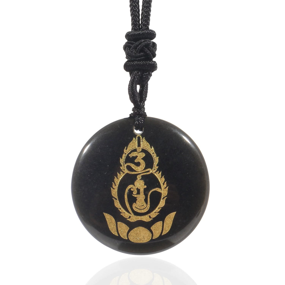 Colgante de collar con diseño de pedestal de loto y calabaza con Buddha Stones, protección Vajra, mantra, varios cristales naturales, obsidiana negra - Obsidiana negra - image 1