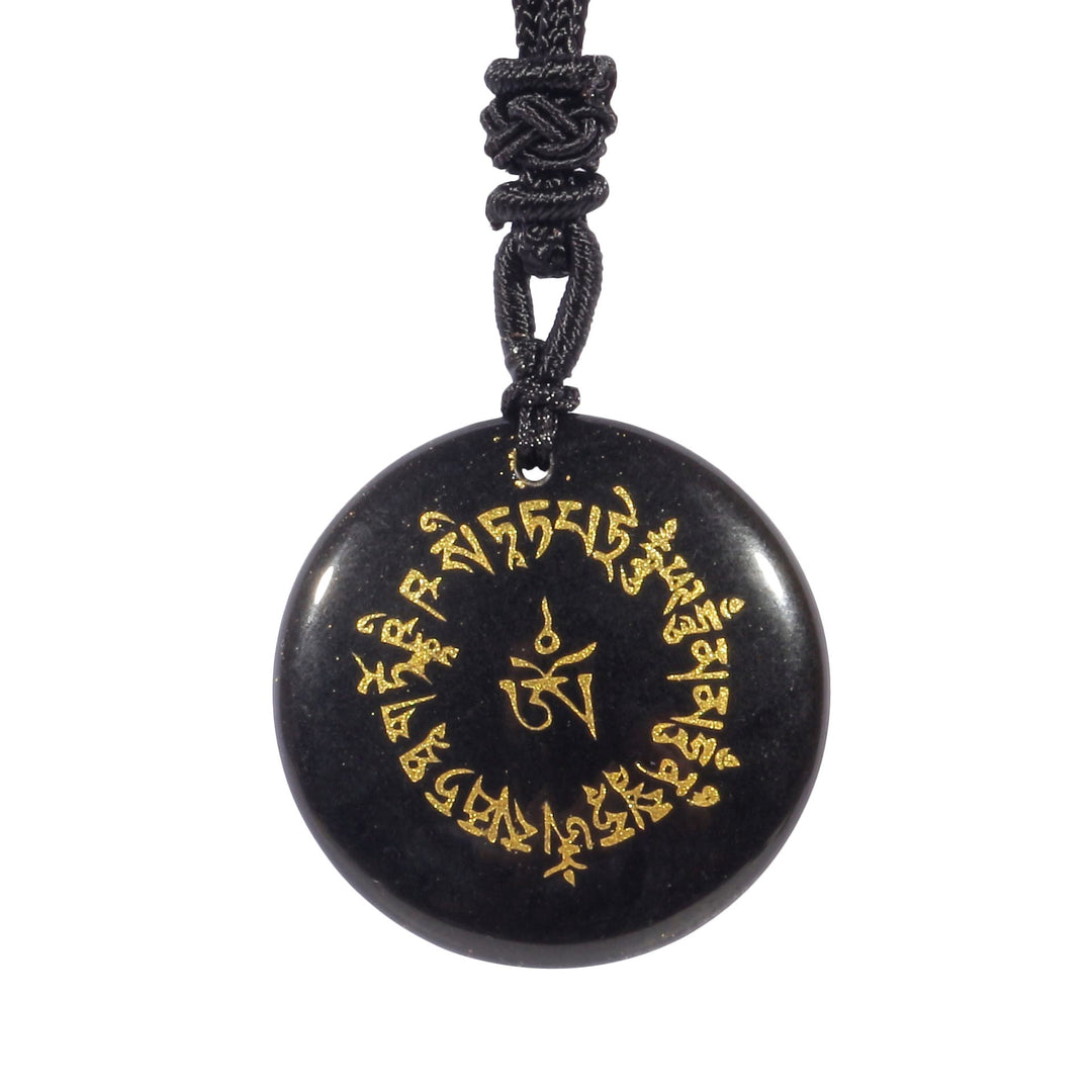 Collar colgante de obsidiana negra con cristales naturales de varios tipos y mantra de recolección de fortuna con Buddha Stones - Obsidiana negra - image 0