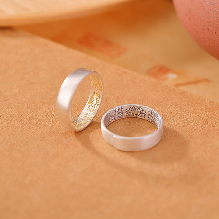 Anillo de iluminación ajustable con seis palabras verdaderas "Om Mani Padme Hum" y loto en plata de ley 999 con Buddha Stones
