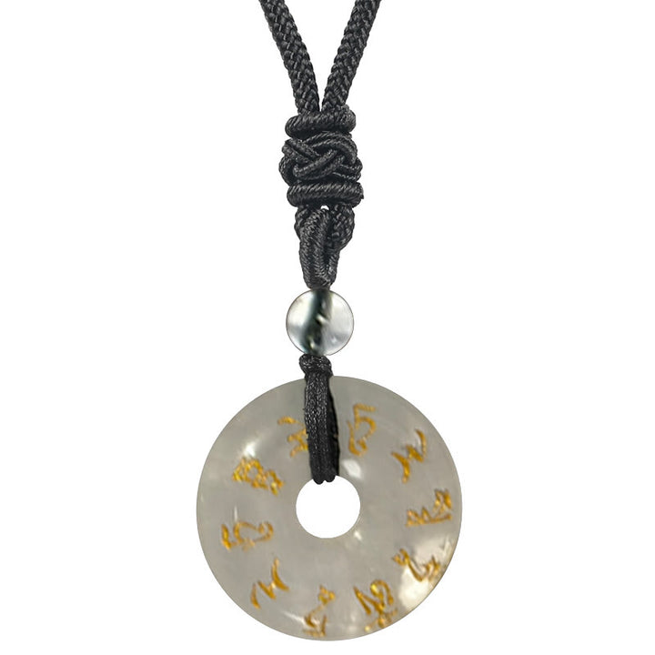 Collar con colgante de obsidiana negra con cristales naturales de varios tipos y Buddha Stones con mantra de Tara verde