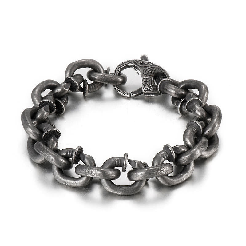 Pulsera de equilibrio de buena suerte de acero y titanio con remaches cuadrados y Buddha Stones