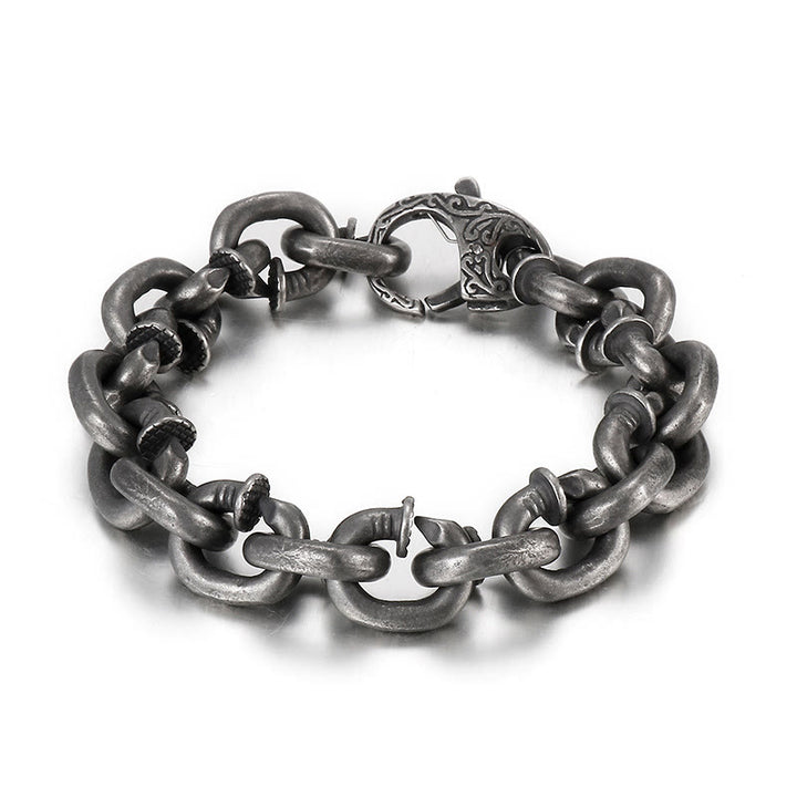 Pulsera de equilibrio de buena suerte de acero y titanio con remaches cuadrados y Buddha Stones