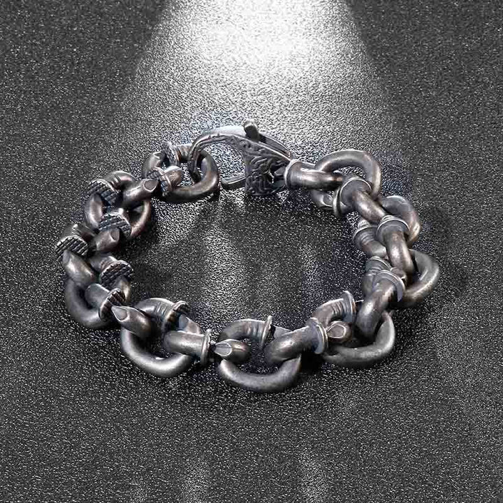 Pulsera de equilibrio de buena suerte de acero y titanio con remaches cuadrados y Buddha Stones