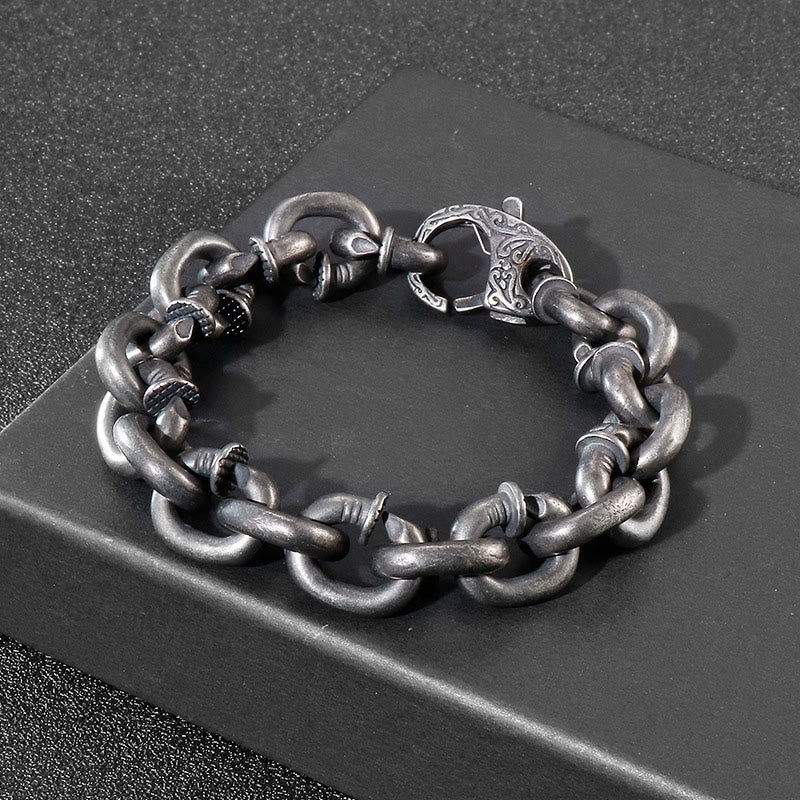 Pulsera de equilibrio de buena suerte de acero y titanio con remaches cuadrados y Buddha Stones