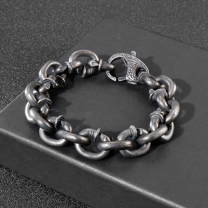 Pulsera de equilibrio de buena suerte de acero y titanio con remaches cuadrados y Buddha Stones