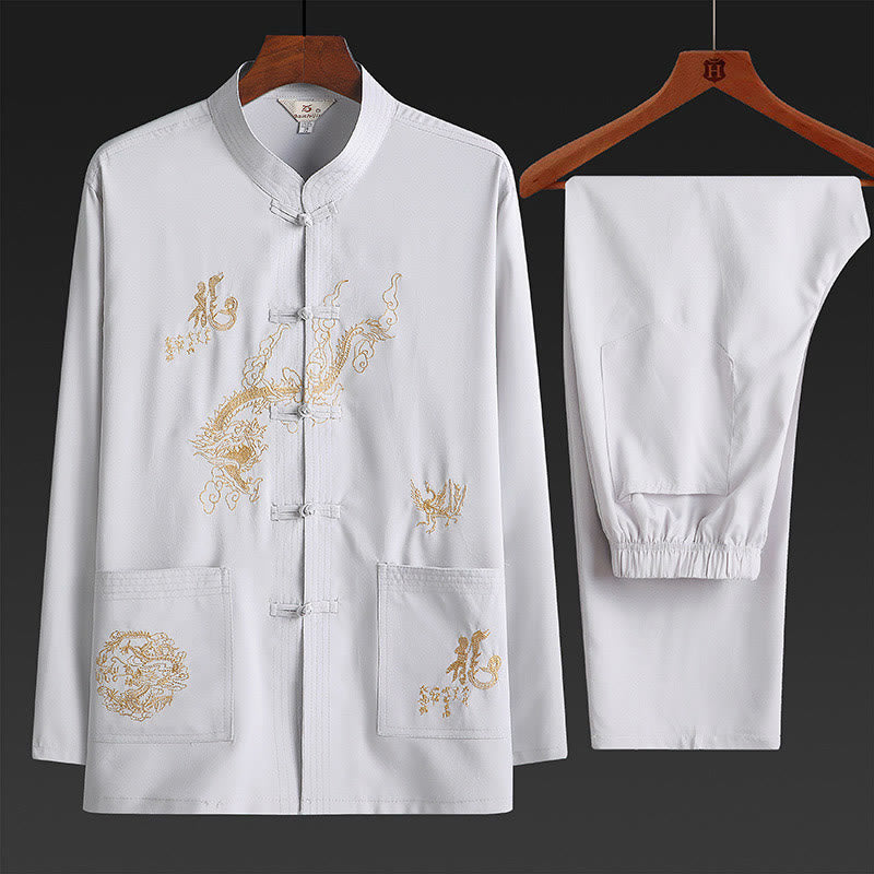 Traje Tang con Buddha Stones para Año Nuevo chino, uniforme tradicional Hanfu, camiseta de manga larga, pantalones, conjunto para hombre