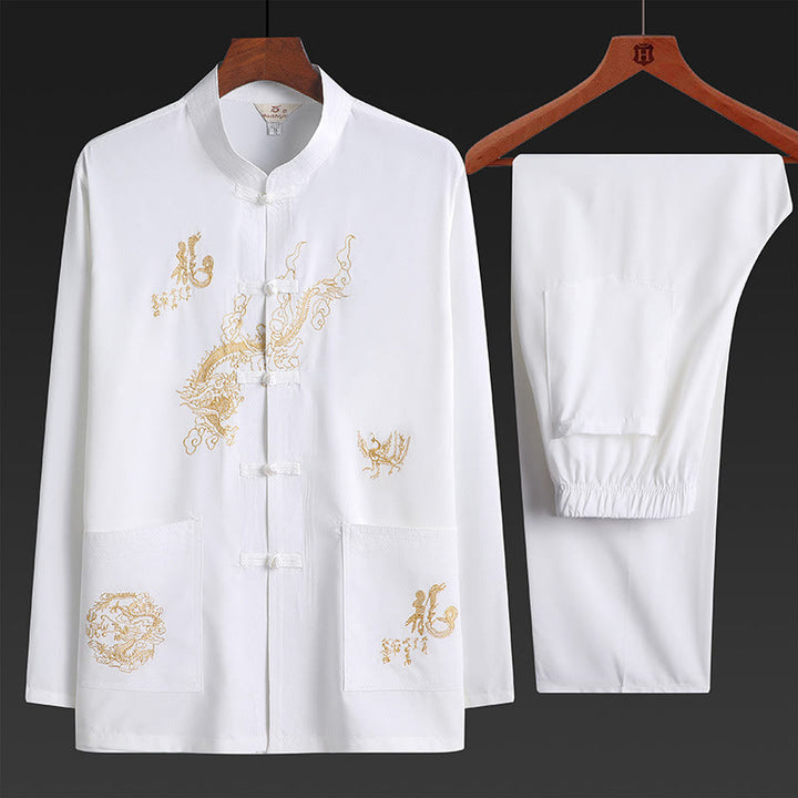 Traje Tang con Buddha Stones para Año Nuevo chino, uniforme tradicional Hanfu, camiseta de manga larga, pantalones, conjunto para hombre - Blanco - US/UK/AU42, EU52 (3XL) - image 1
