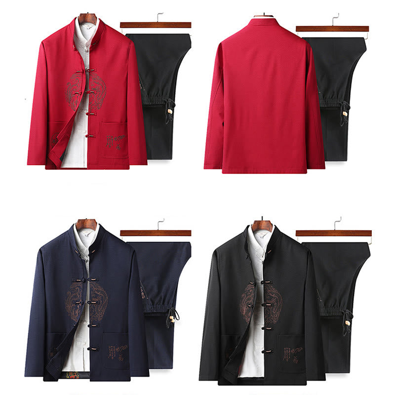 Traje Tang bordado con Buddha Stones para Año Nuevo chino, uniforme tradicional Hanfu, camiseta de manga larga, pantalones, conjunto para hombre