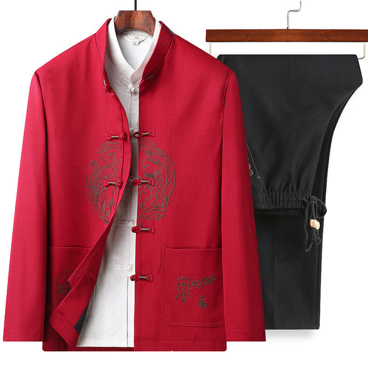 Traje Tang bordado con Buddha Stones para Año Nuevo chino, uniforme tradicional Hanfu, camiseta de manga larga, pantalones, conjunto para hombre