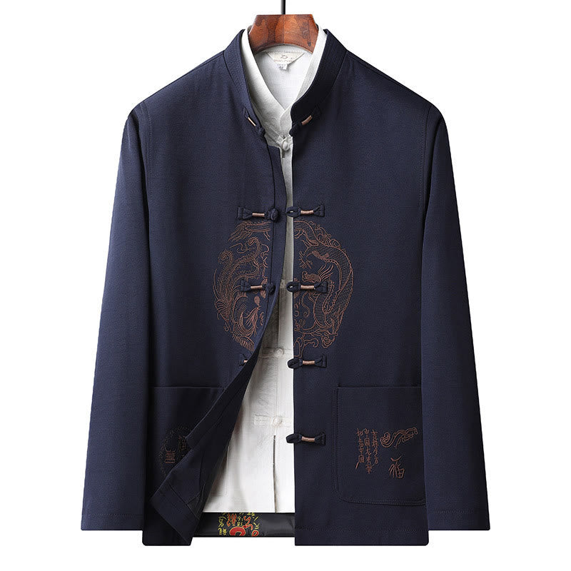 Traje Tang bordado con Buddha Stones para Año Nuevo chino, uniforme tradicional Hanfu, camiseta de manga larga, pantalones, conjunto para hombre - Top azul oscuro - US/UK/AU46, EU56 (5XL) - image 16