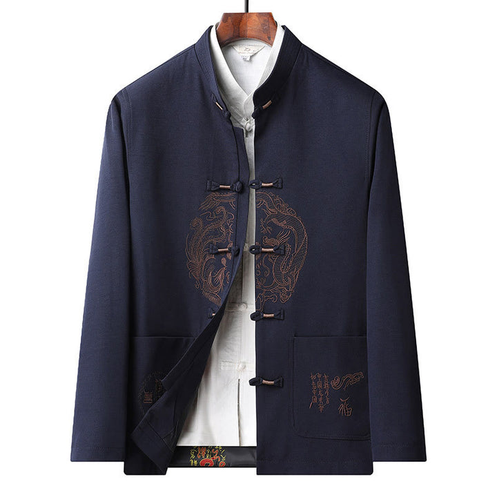 Traje Tang bordado con Buddha Stones para Año Nuevo chino, uniforme tradicional Hanfu, camiseta de manga larga, pantalones, conjunto para hombre - Top azul oscuro - US/UK/AU46, EU56 (5XL) - image 16