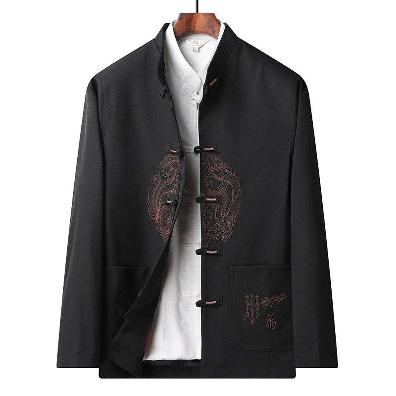 Traje Tang bordado con Buddha Stones para Año Nuevo chino, uniforme tradicional Hanfu, camiseta de manga larga, pantalones, conjunto para hombre - Techo negro - US/UK/AU46, EU56 (5XL) - image 17