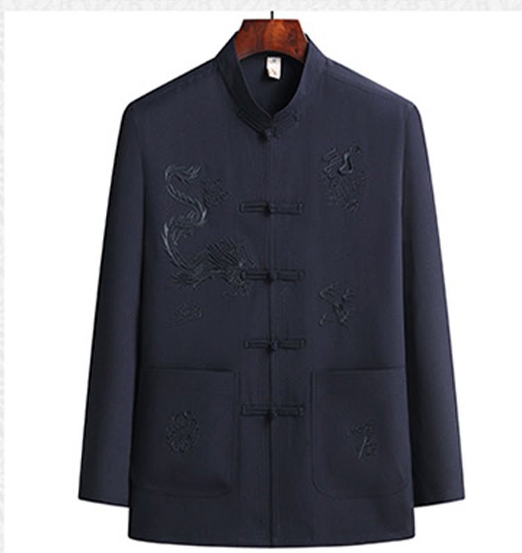 Traje Tang Hanfu de manga larga con botones y dragón y rana bordados con Buddha Stones para Año Nuevo chino, conjunto de ropa para hombre - image 9