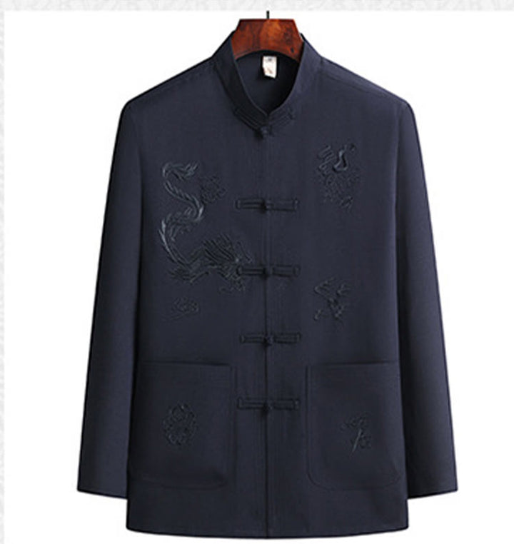 Traje Tang Hanfu de manga larga con botones y dragón y rana bordados con Buddha Stones para Año Nuevo chino, conjunto de ropa para hombre - image 9