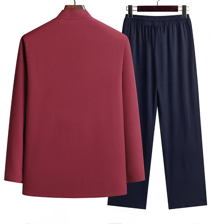 Traje Tang Hanfu de manga larga con botones y dragón y rana bordados con Buddha Stones para Año Nuevo chino, conjunto de ropa para hombre - image 1