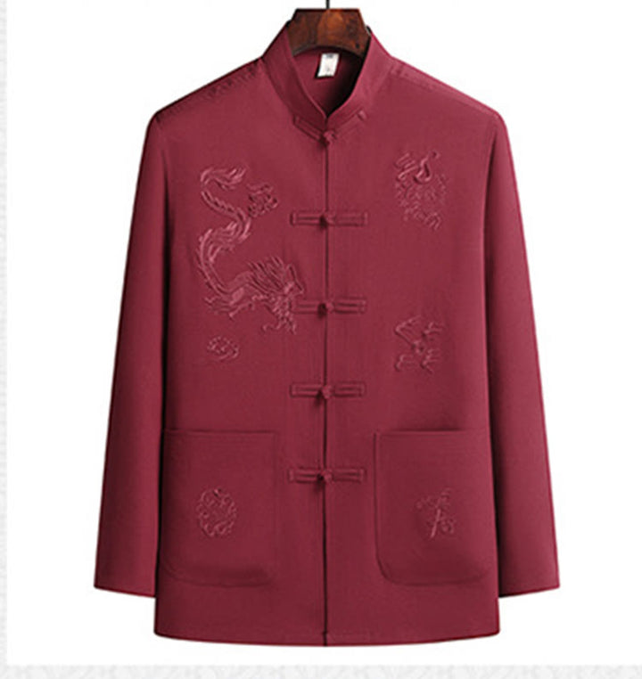 Traje Tang Hanfu de manga larga con botones y dragón y rana bordados con Buddha Stones para Año Nuevo chino, conjunto de ropa para hombre - image 2