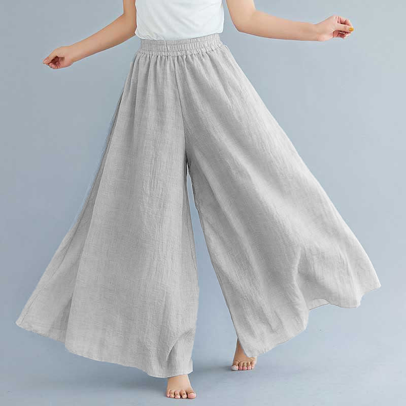 Buddha Stones - Pantalones de pierna ancha para mujer, estilo casual, sueltos, de algodón y lino, para yoga y danza - Gris claro - US2, UK/AU6, UE34 (M) - image 30