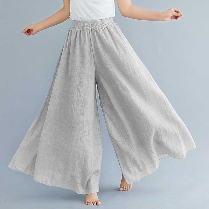 Buddha Stones - Pantalones de pierna ancha para mujer, estilo casual, sueltos, de algodón y lino, para yoga y danza - Gris claro - US2, UK/AU6, UE34 (M) - image 30