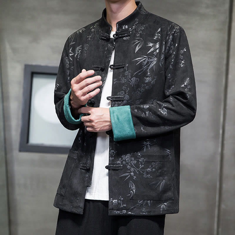 Buddha Stones , flores, bambú, puños de color sólido, botones de rana, traje Tang, chaqueta de algodón para hombre, camisa con bolsillos - image 31