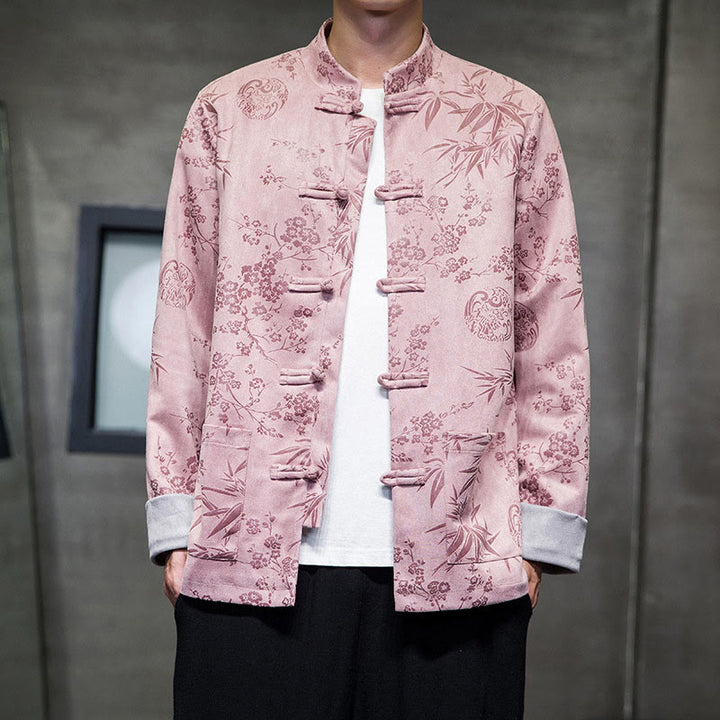 Buddha Stones , flores, bambú, puños de color sólido, botones de rana, traje Tang, chaqueta de algodón para hombre, camisa con bolsillos - image 34