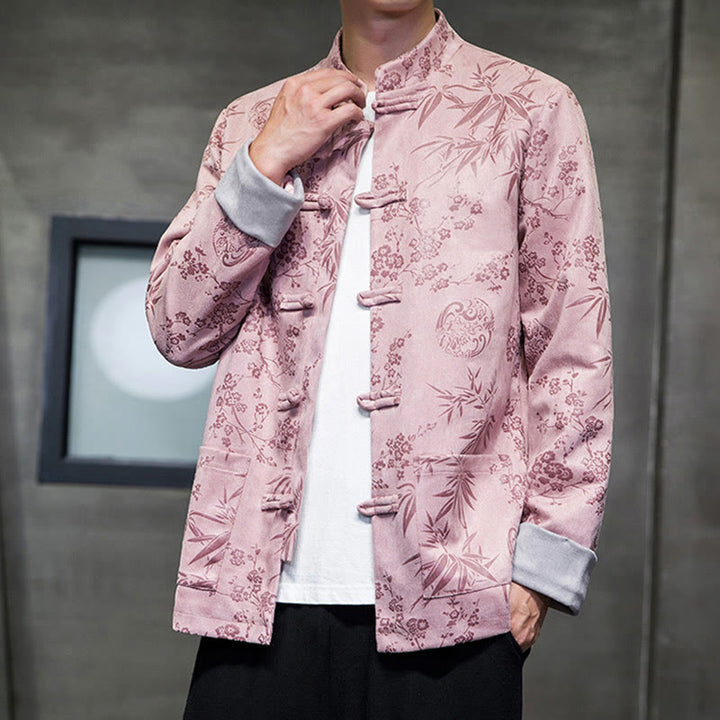 Buddha Stones , flores, bambú, puños de color sólido, botones de rana, traje Tang, chaqueta de algodón para hombre, camisa con bolsillos - image 38